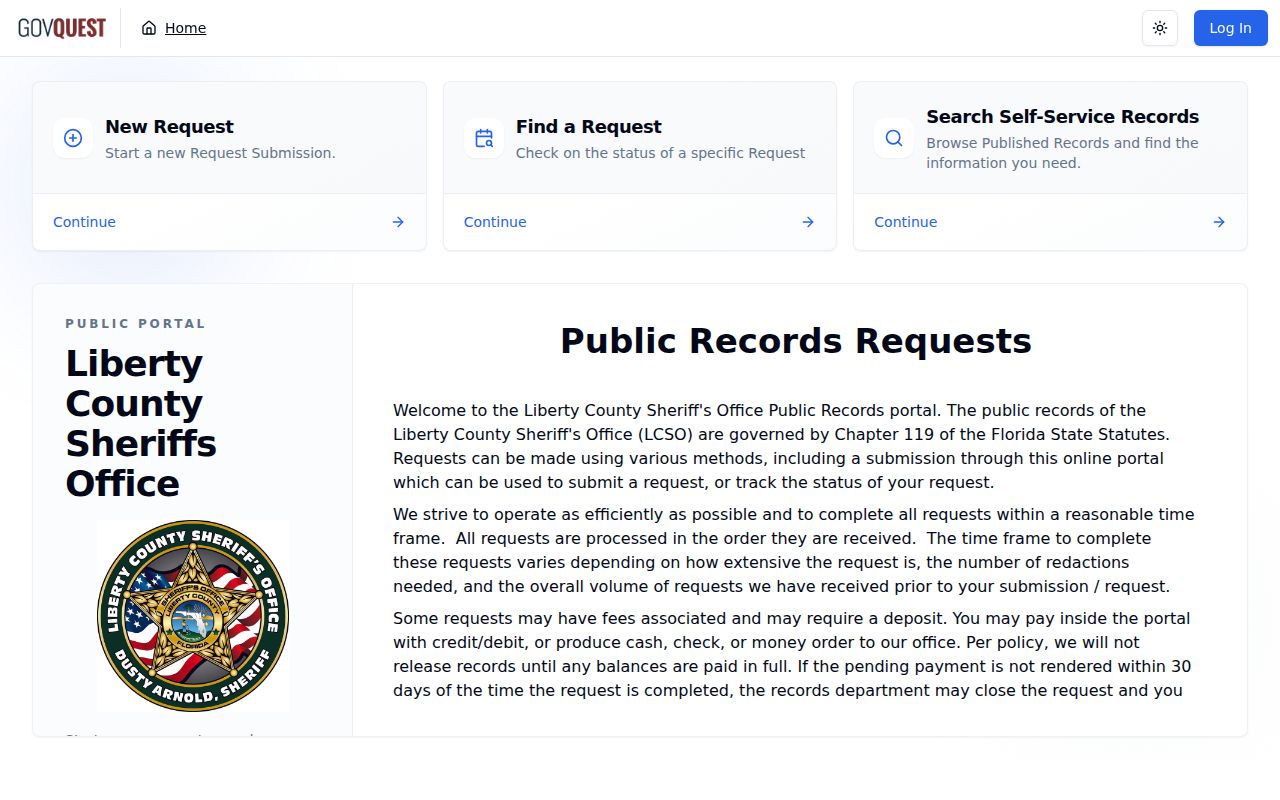 Liberty County Sheriff booking record request portal