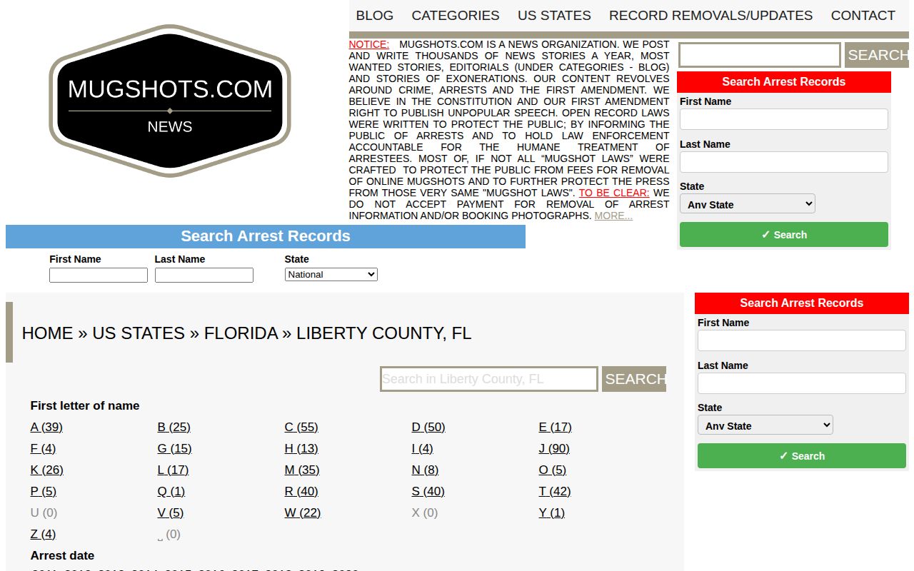 Liberty County older mugshot archive record landing page